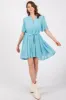 Light Blue Checkered Braided Belt Button Front Dress sold by Pinkblush