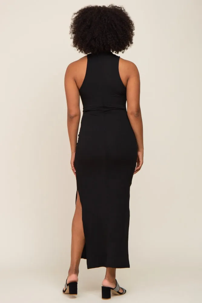 Black Ribbed Side Slit Maxi Dress sold by Pinkblush product image thumbnail 3