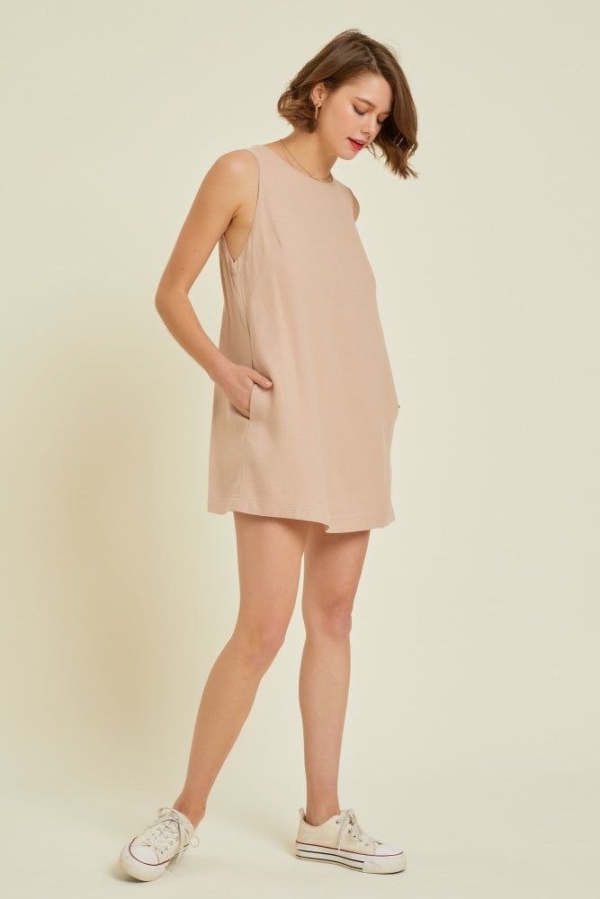 Beige Classic Linen Romper With Back Opening Detail sold by Pinkblush product image thumbnail 2