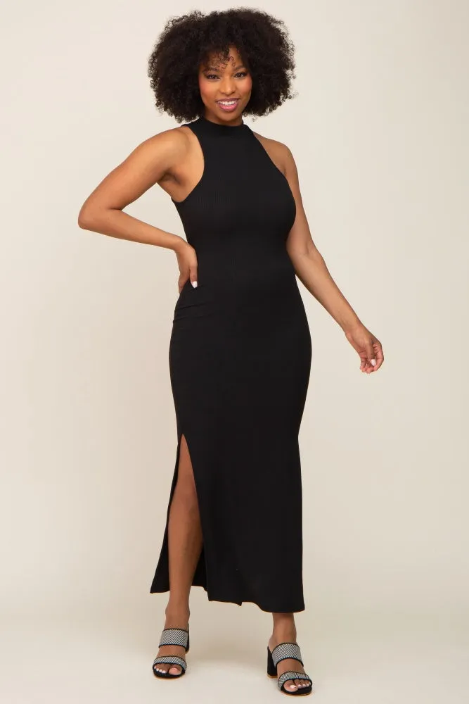 Black Ribbed Side Slit Maxi Dress sold by Pinkblush product image thumbnail 4