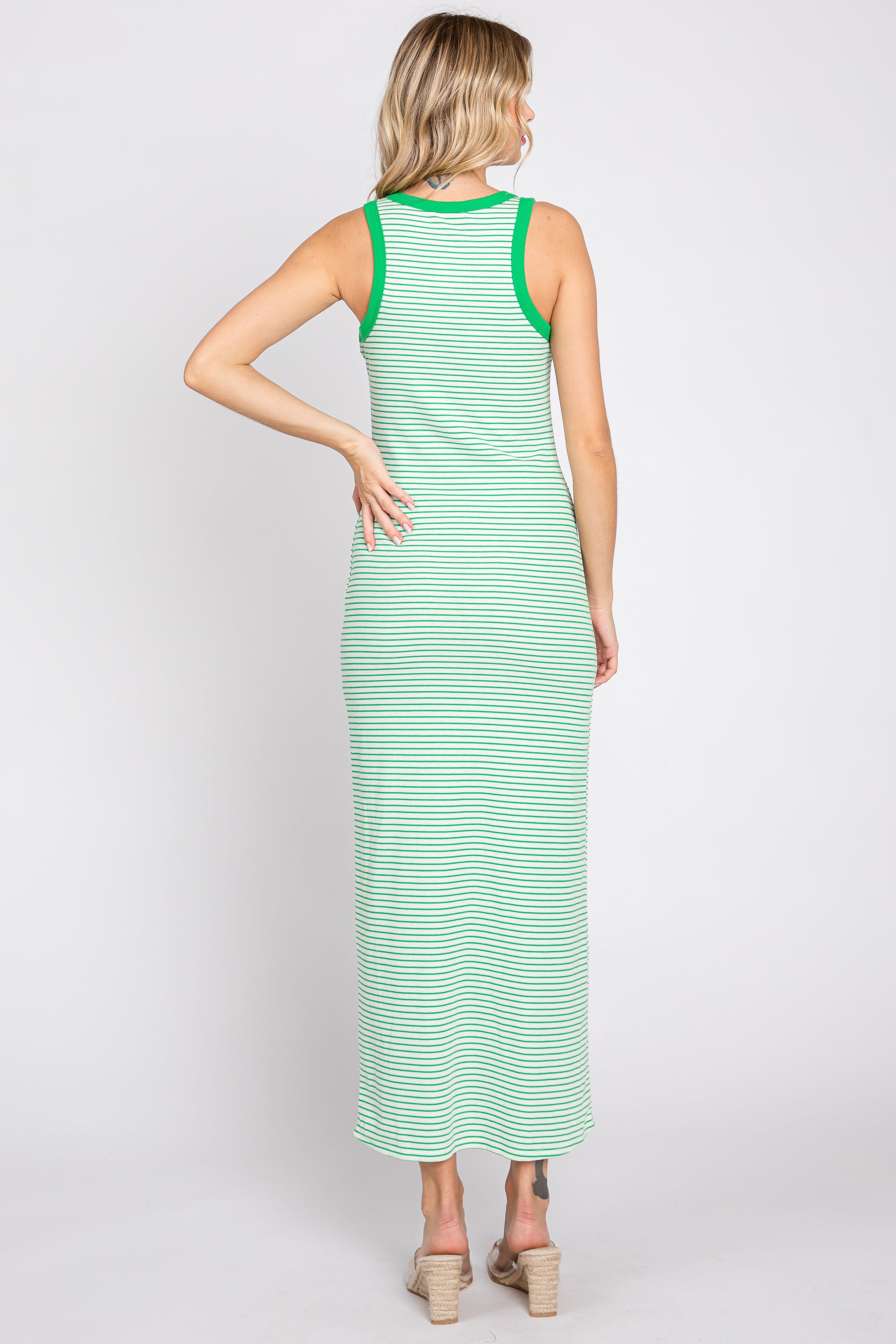 Green Striped Ribbed Sleeveless Maxi Dress sold by Pinkblush product image thumbnail 3