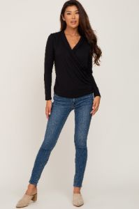 Black Long Sleeve Wrap Nursing Top sold by Pinkblush