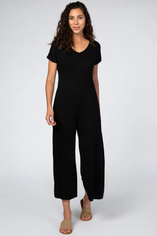 Black Short Sleeve Wide Leg Jumpsuit sold by Pinkblush