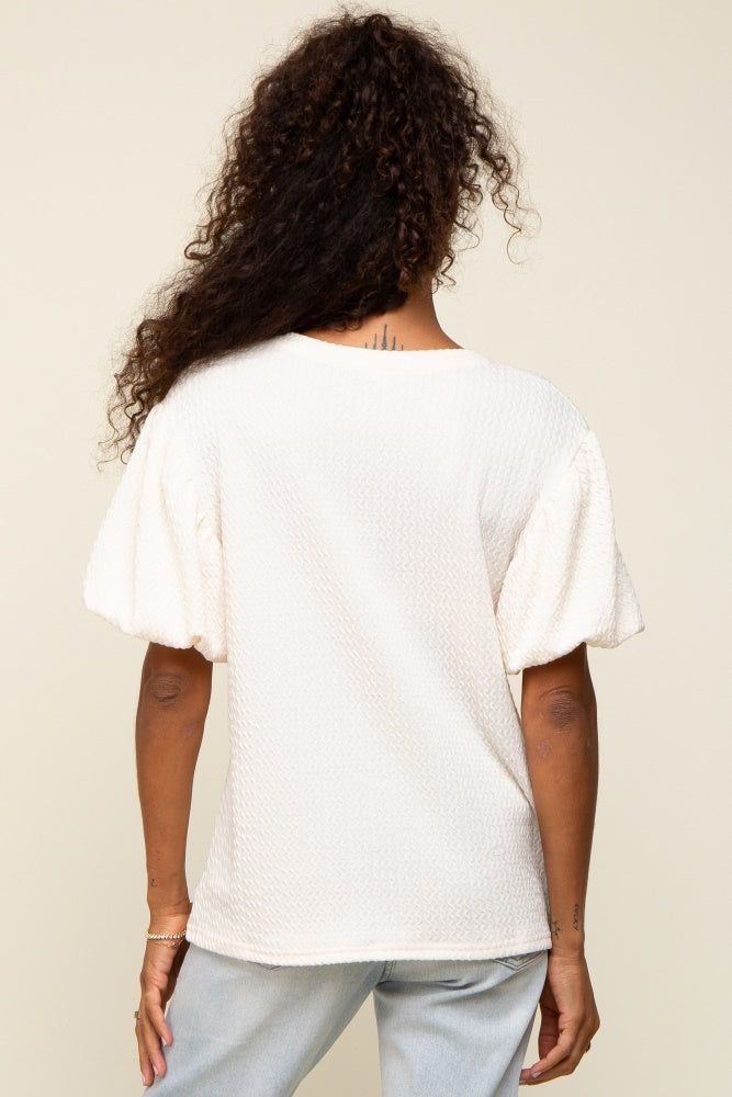 Cream Textured Knit Short Puff Sleeve Top sold by Pinkblush product image thumbnail 3