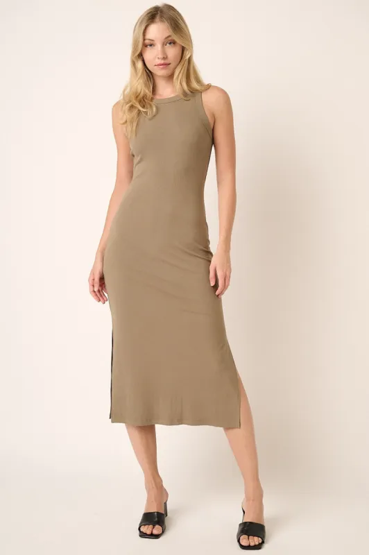 Taupe Ribbed Side Slit Tank Dress sold by Pinkblush
