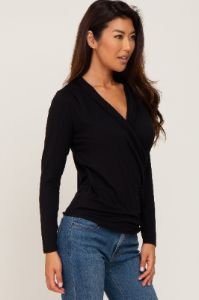 Black Long Sleeve Wrap Nursing Top sold by Pinkblush
