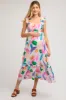 White Watercolor Print Ruffle Accent Maternity Midi Dress sold by Pinkblush