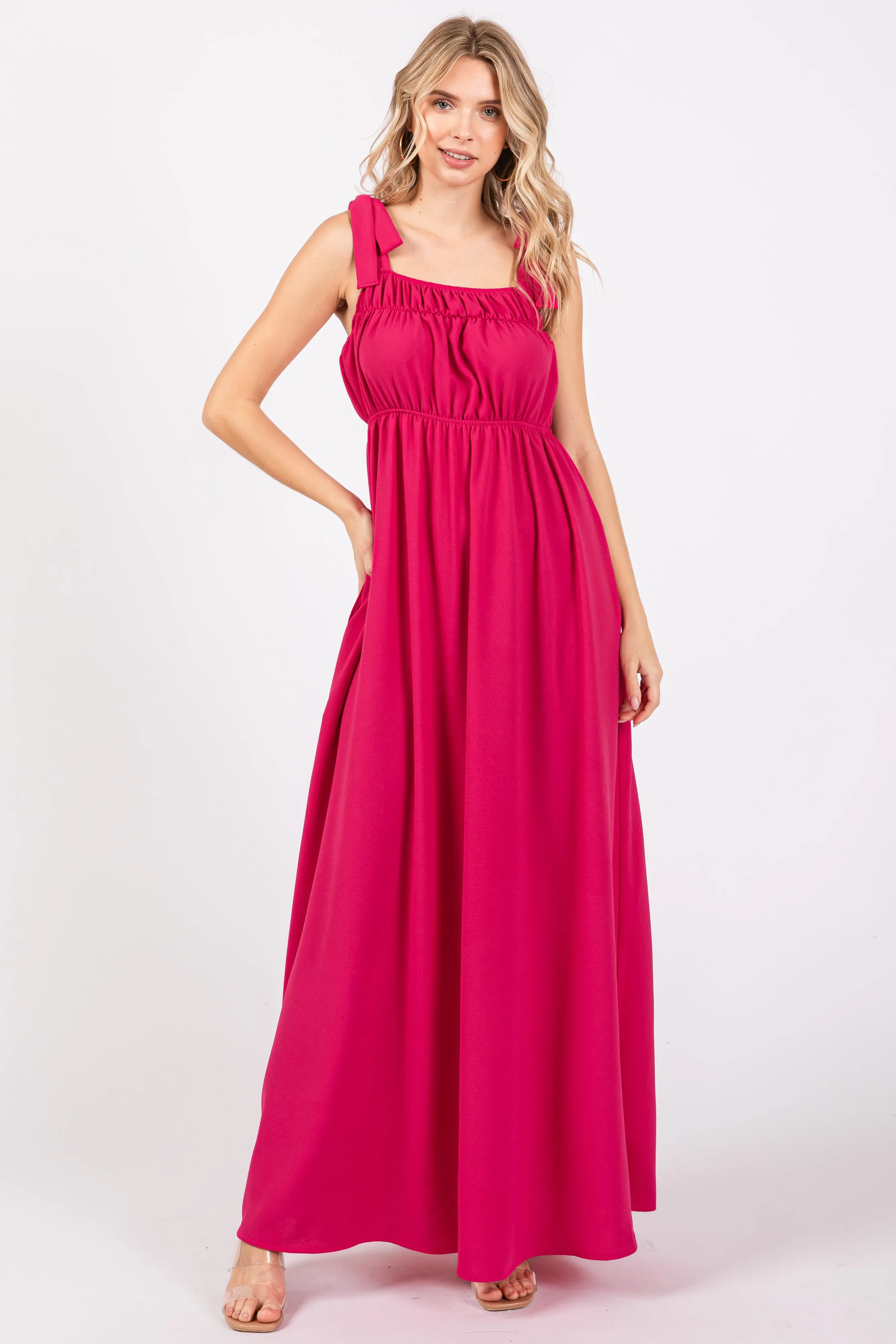 Fuchsia Square Neck Shoulder Tie Maternity Maxi Dress sold by Pinkblush product image thumbnail 4