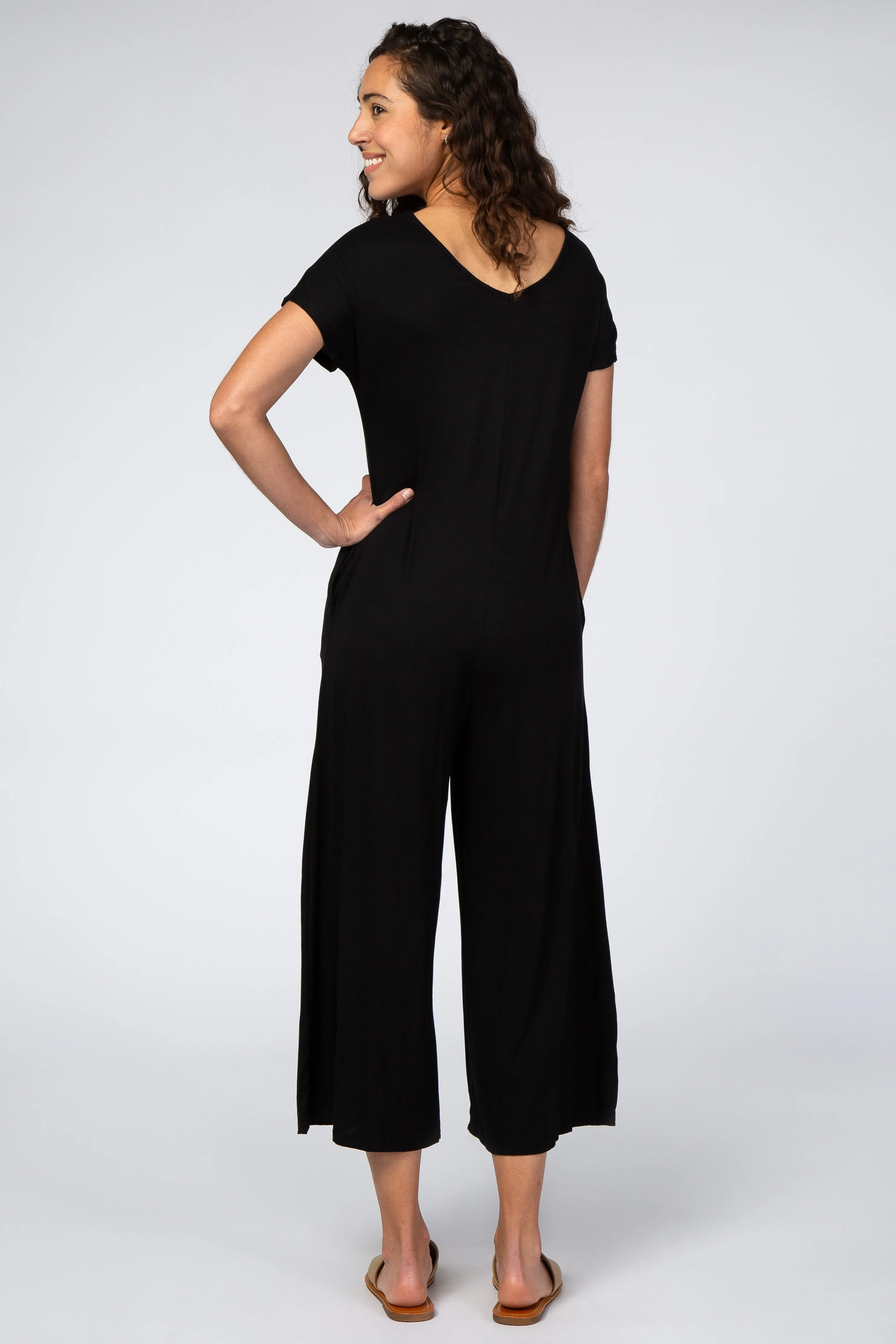 Black Short Sleeve Wide Leg Jumpsuit sold by Pinkblush product image thumbnail 5