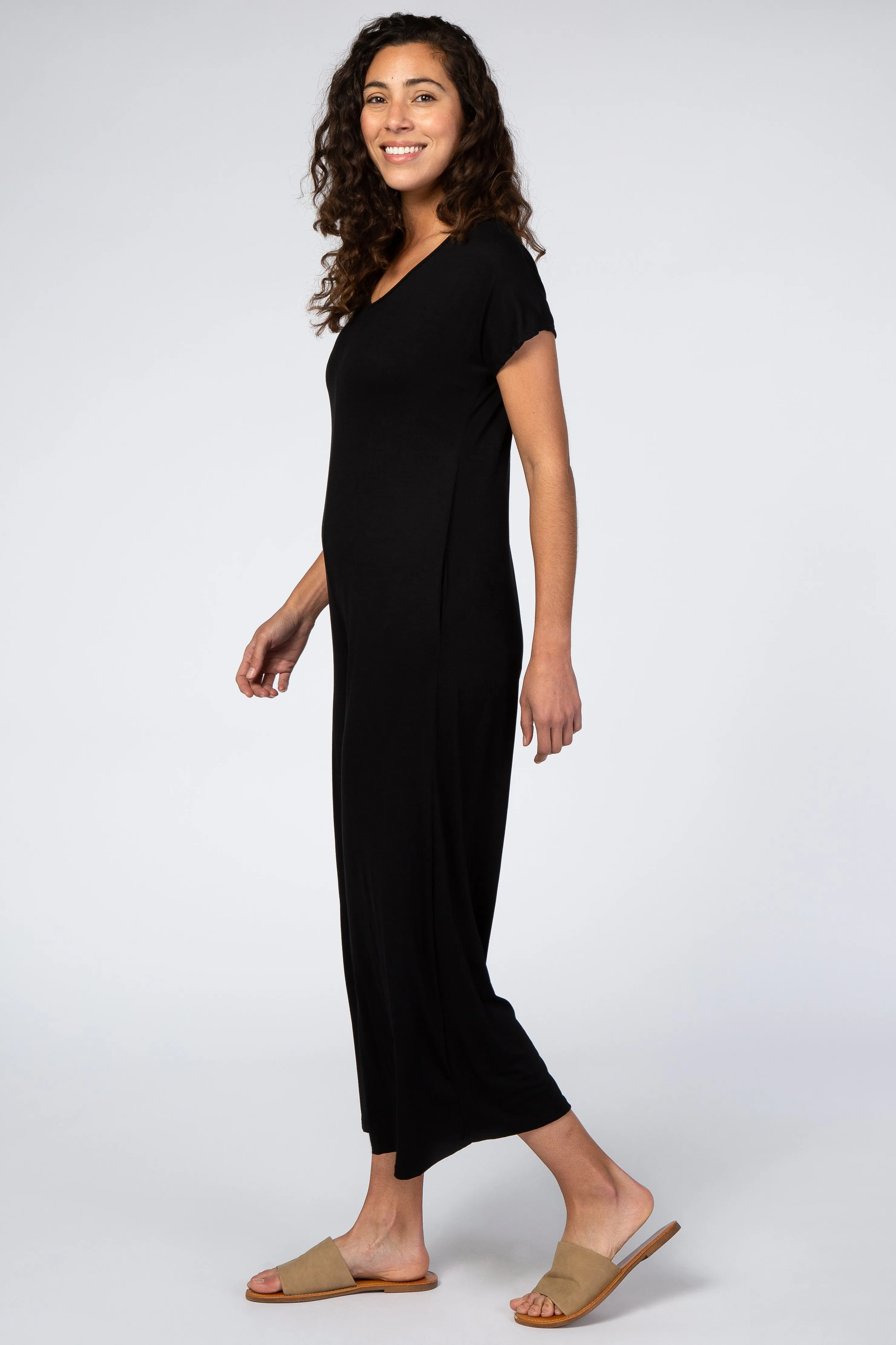 Black Short Sleeve Wide Leg Jumpsuit sold by Pinkblush product image thumbnail 2