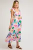 White Watercolor Print Ruffle Accent Maternity Midi Dress sold by Pinkblush