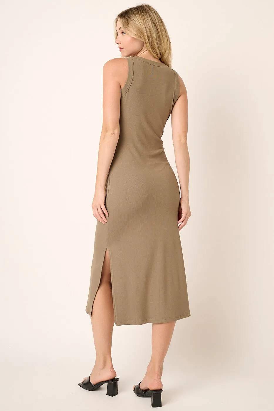 Taupe Ribbed Side Slit Tank Dress sold by Pinkblush product image thumbnail 3