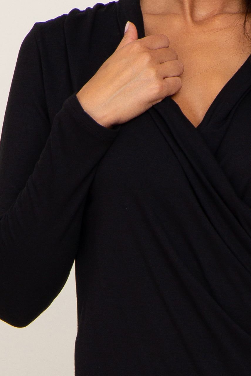 Black Long Sleeve Wrap Nursing Top sold by Pinkblush product image thumbnail 4