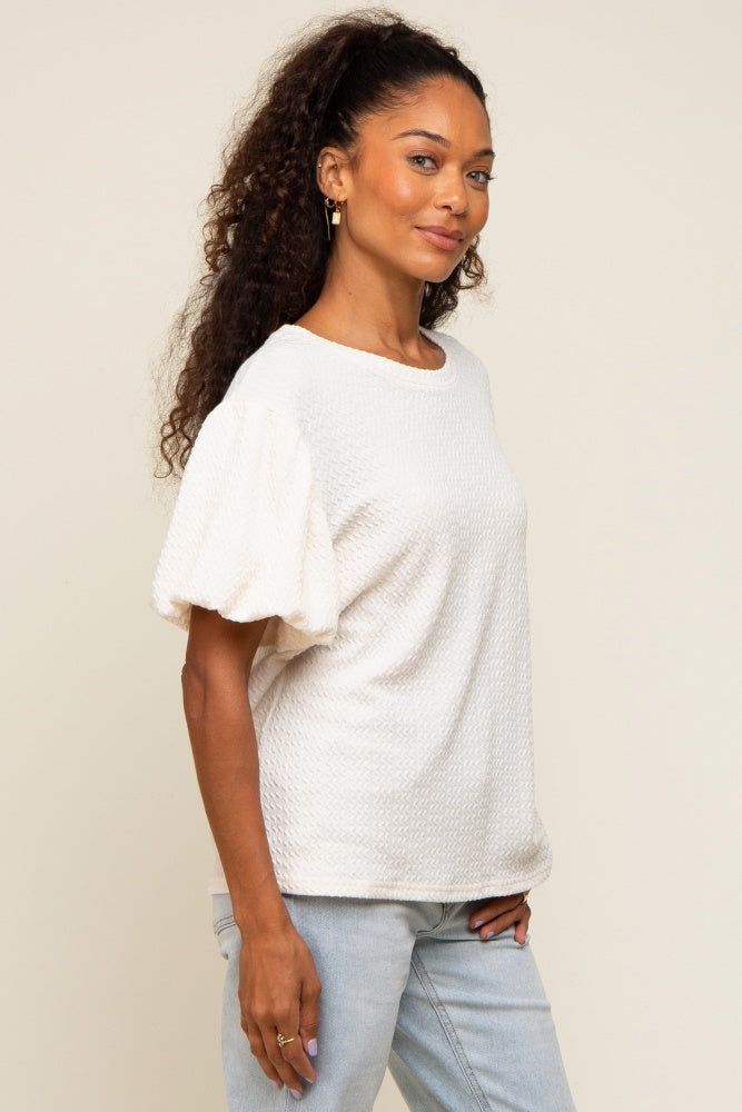 Cream Textured Knit Short Puff Sleeve Top sold by Pinkblush product image thumbnail 2