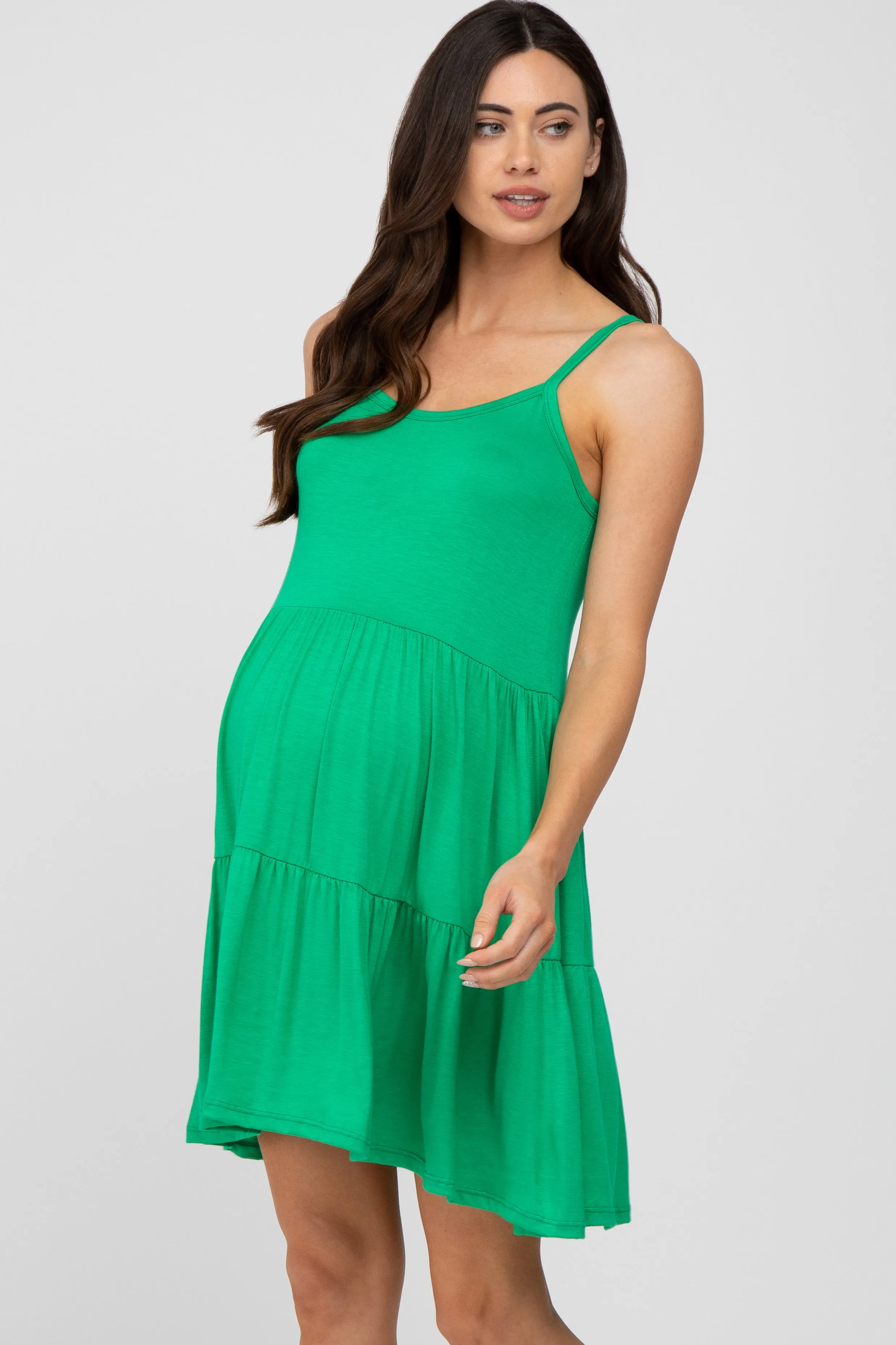 Green Tiered Maternity Tank Dress sold by Pinkblush product image thumbnail 3