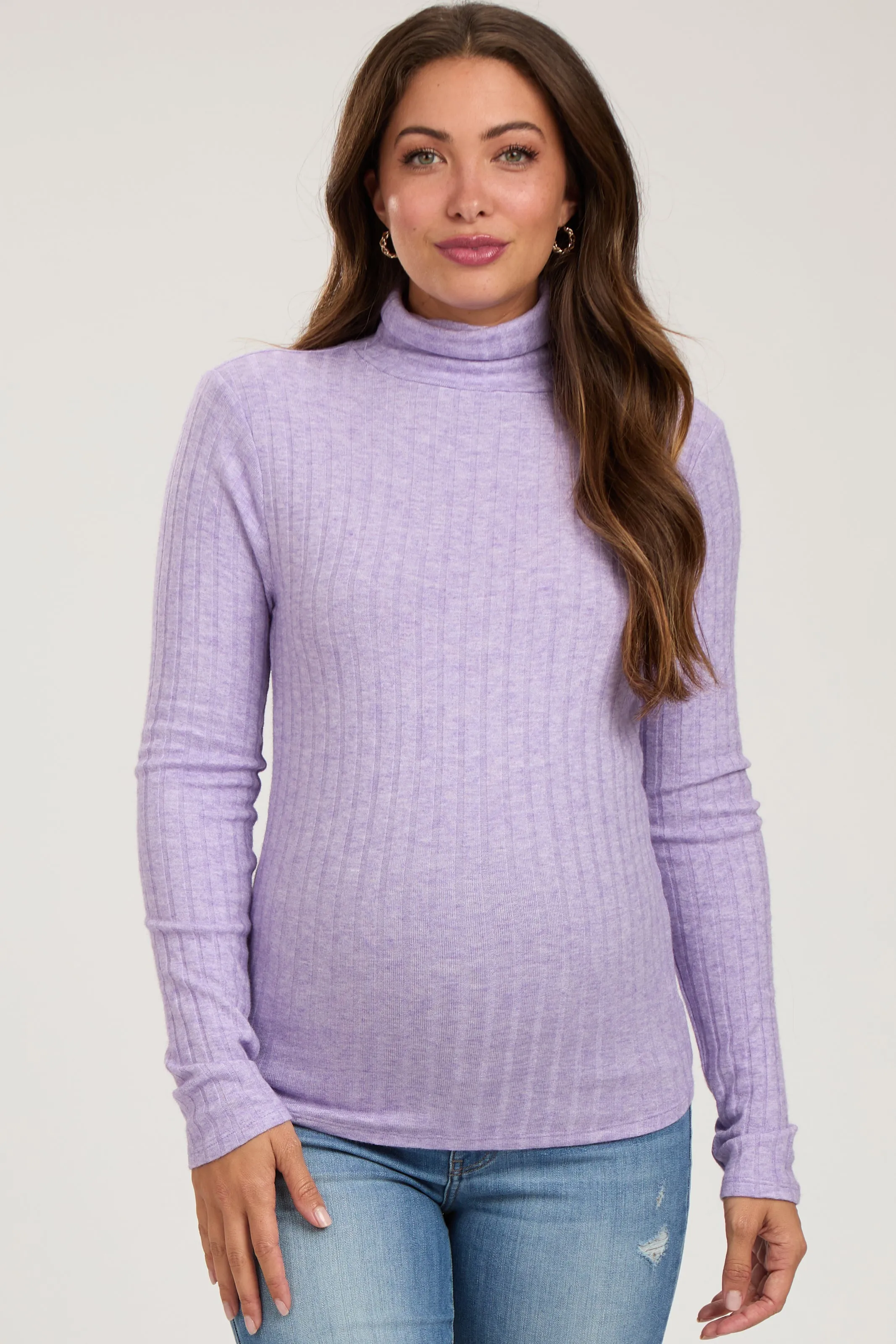 Lavender Ribbed Long Sleeve Maternity Turtle Neck Top sold by Pinkblush
