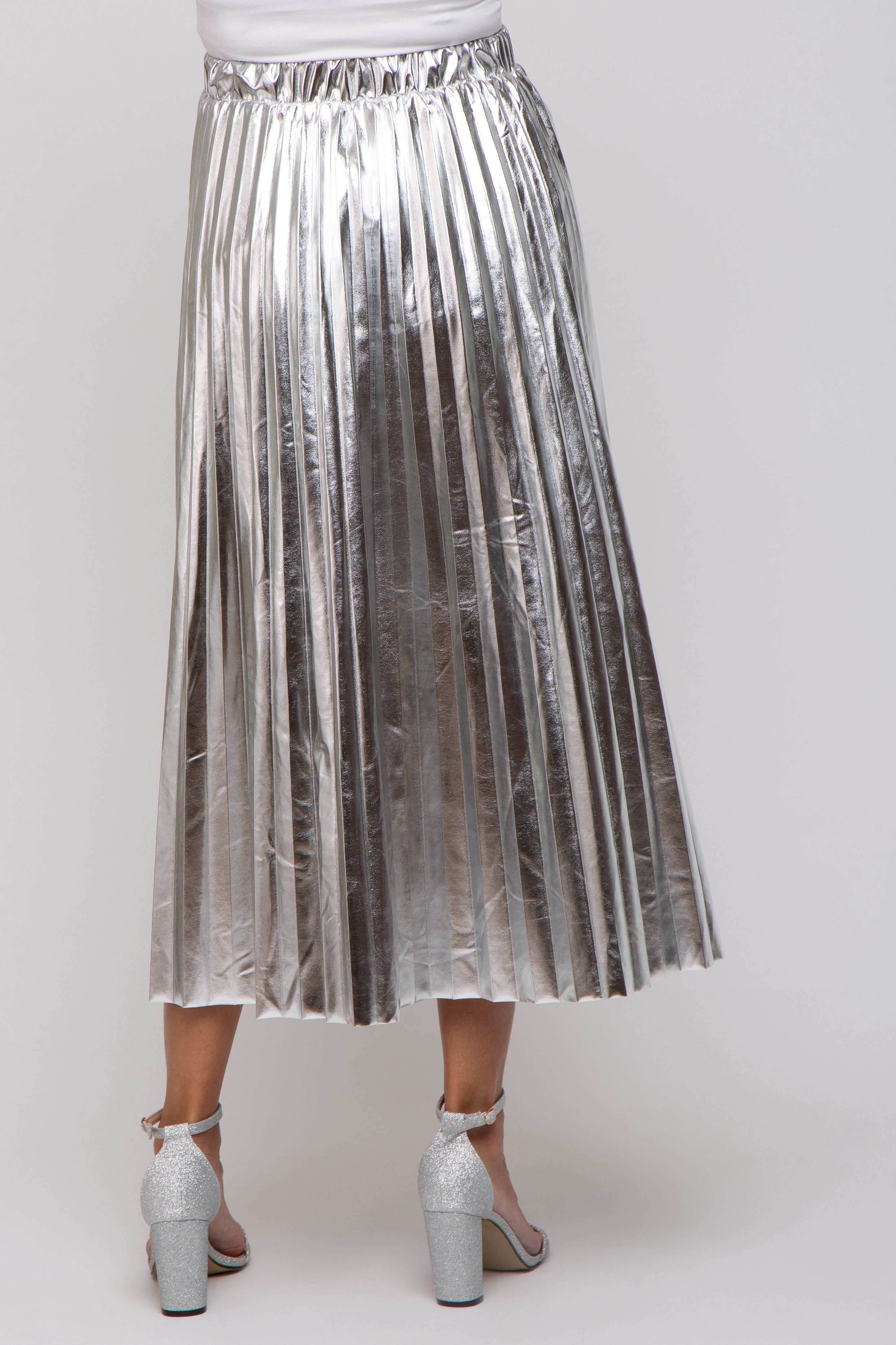 Silver Metallic Pleated Maternity Midi Skirt sold by Pinkblush product image thumbnail 4