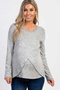 PinkBlush Heather Grey Long Sleeve Wrap Maternity Nursing Top sold by Pinkblush