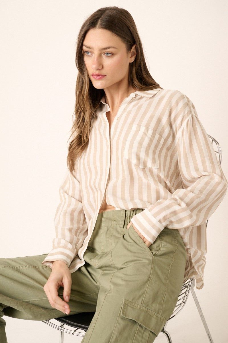 Sand Striped Button Down Shirt sold by Pinkblush product image thumbnail 4