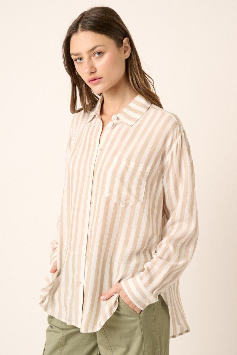 Sand Striped Button Down Shirt sold by Pinkblush