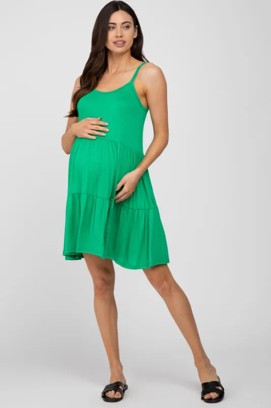 Green Tiered Maternity Tank Dress sold by Pinkblush