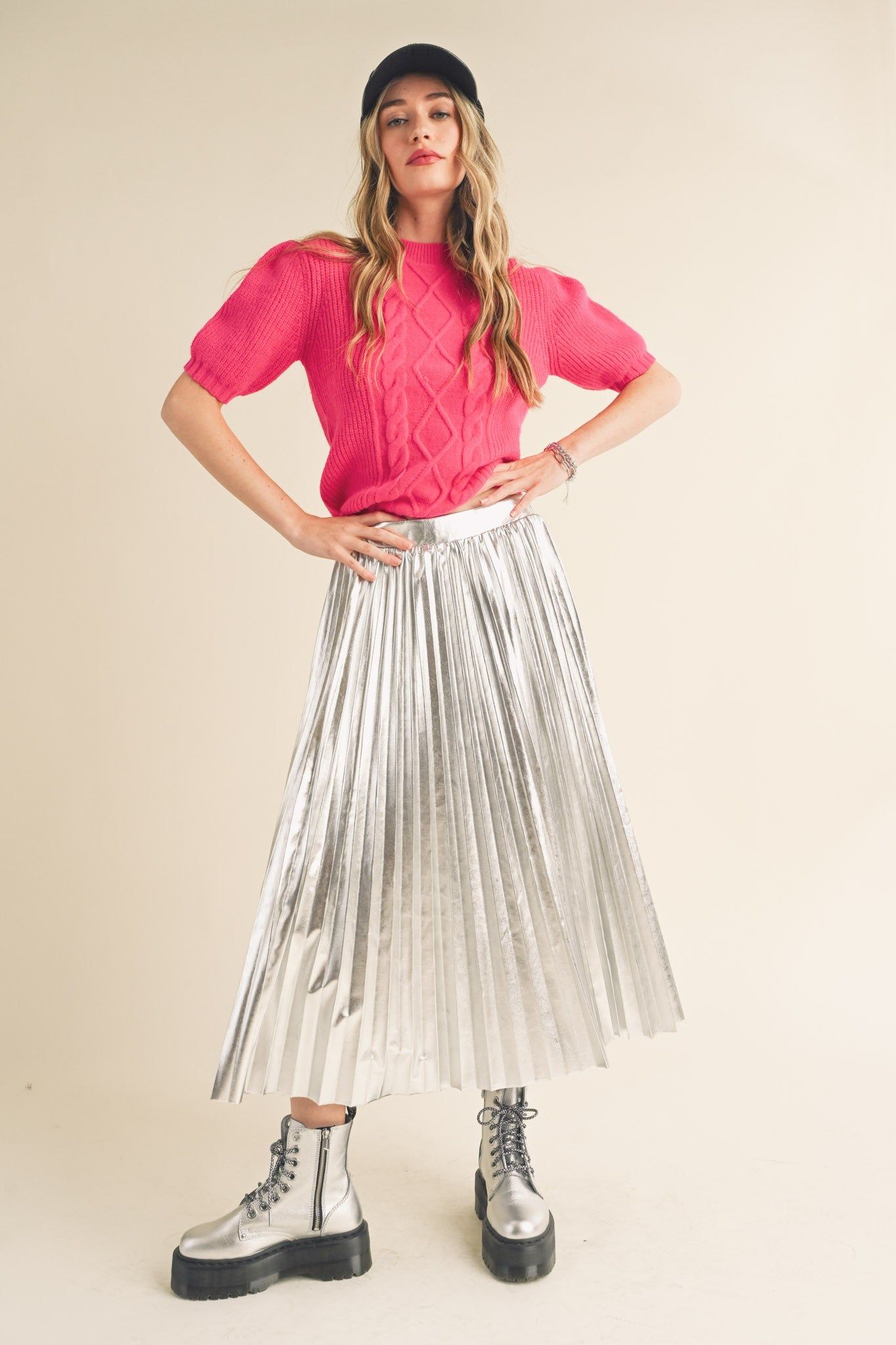 Silver Metallic Pleated Maternity Midi Skirt sold by Pinkblush product image thumbnail 5