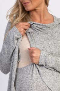 PinkBlush Heather Grey Long Sleeve Wrap Maternity Nursing Top sold by Pinkblush