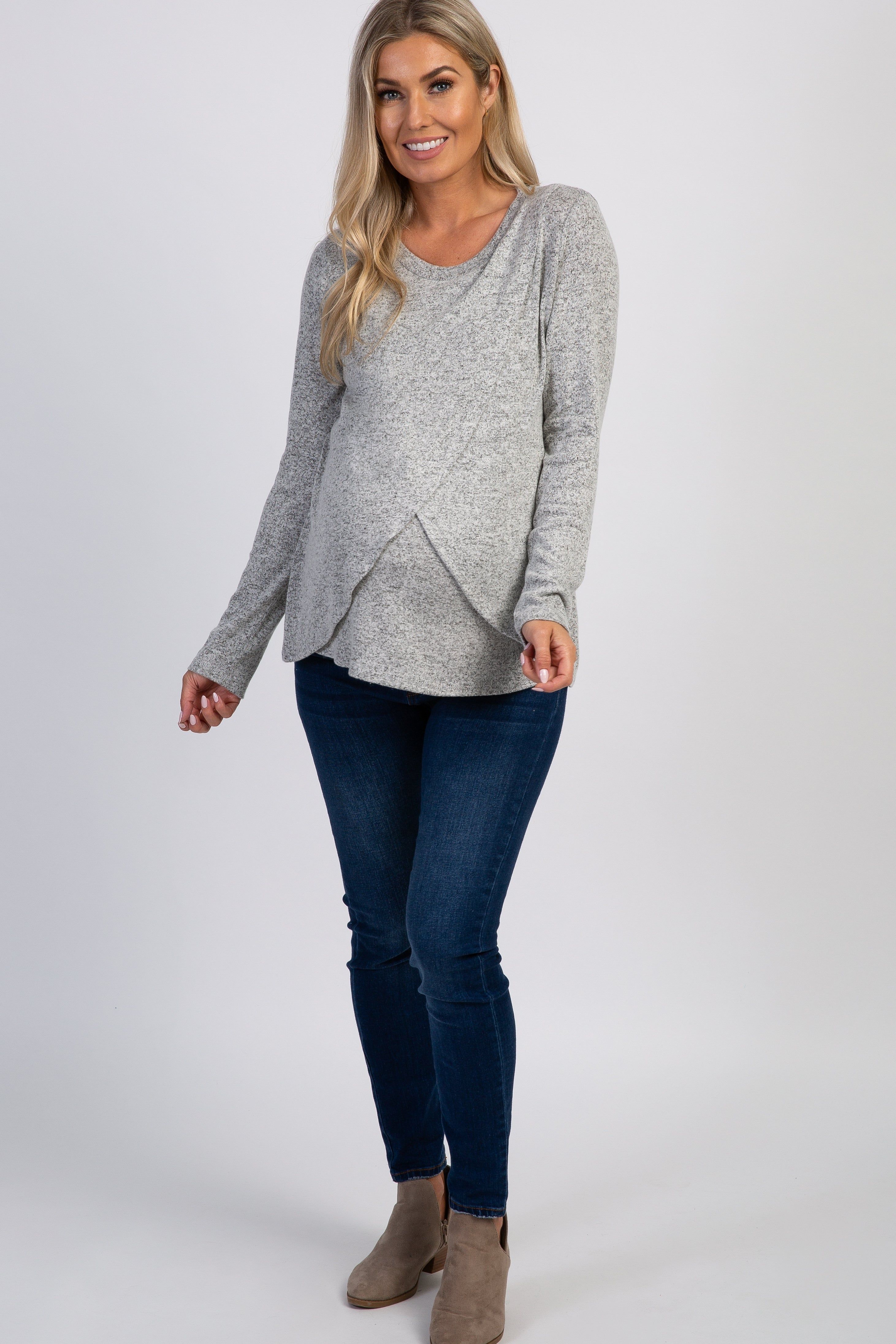 PinkBlush Heather Grey Long Sleeve Wrap Maternity Nursing Top sold by Pinkblush product image thumbnail 2
