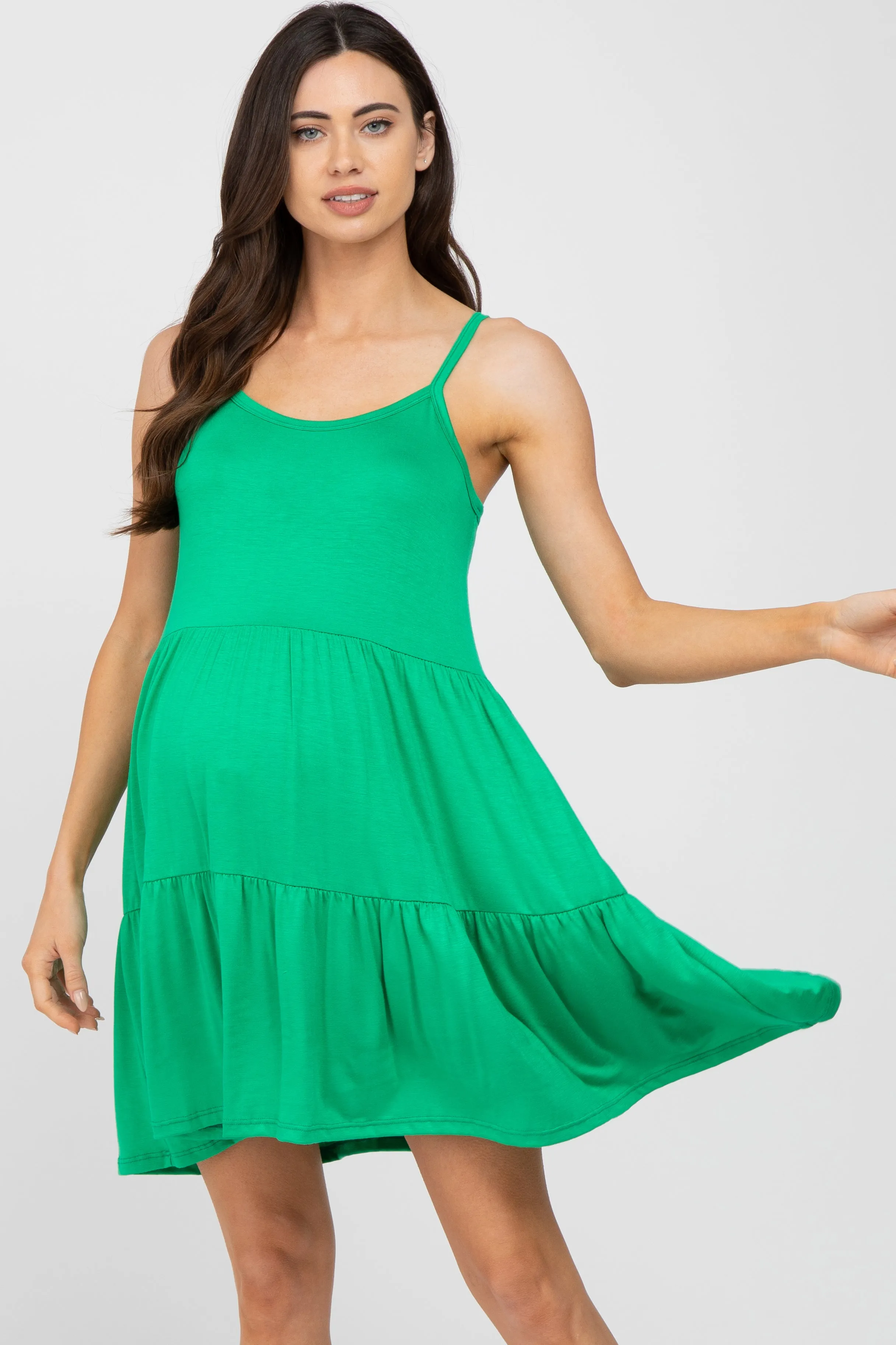 Green Tiered Maternity Tank Dress sold by Pinkblush product image thumbnail 2
