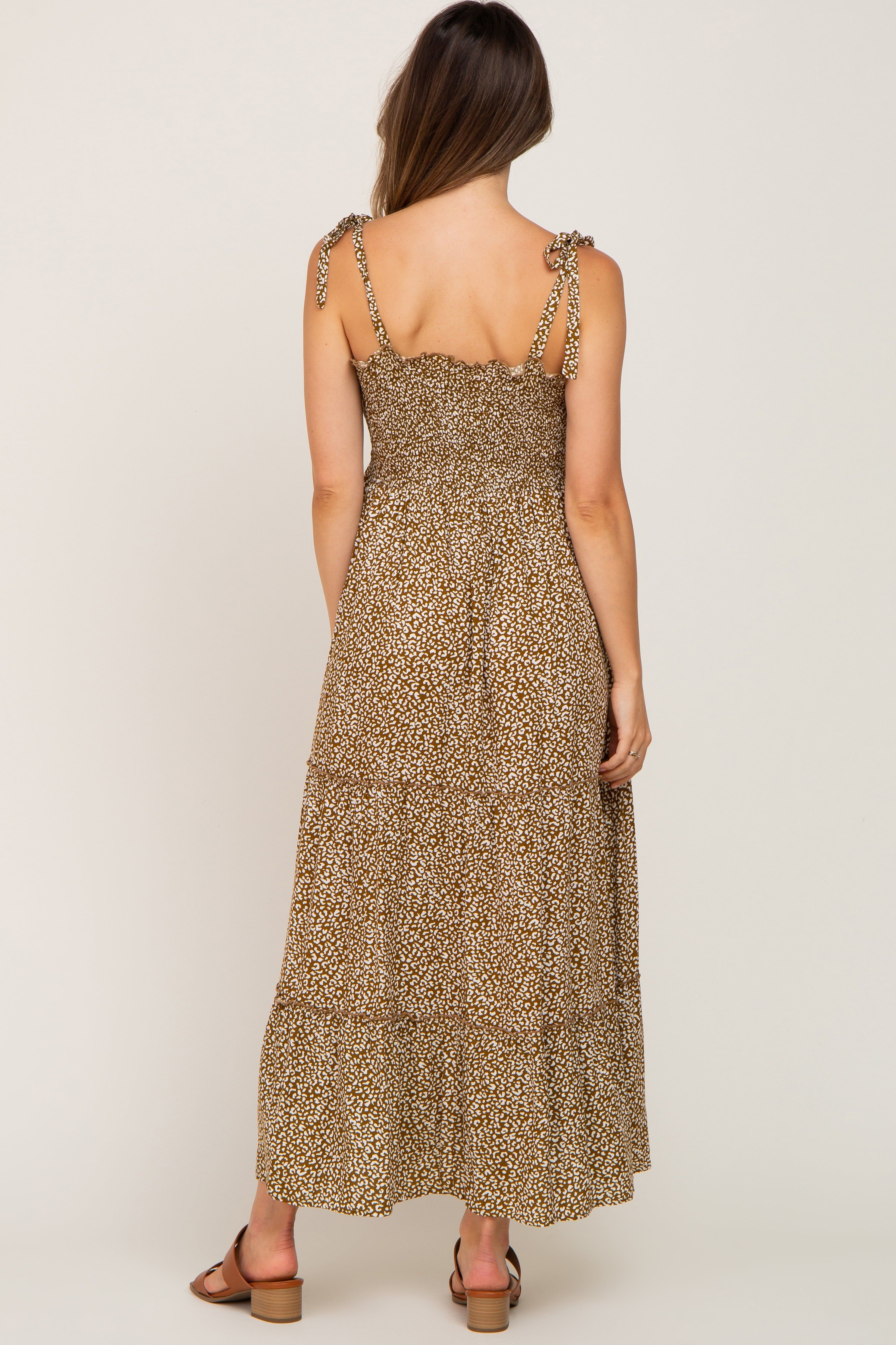 Mocha Animal Print Smocked Maternity Midi Dress sold by Pinkblush product image thumbnail 3