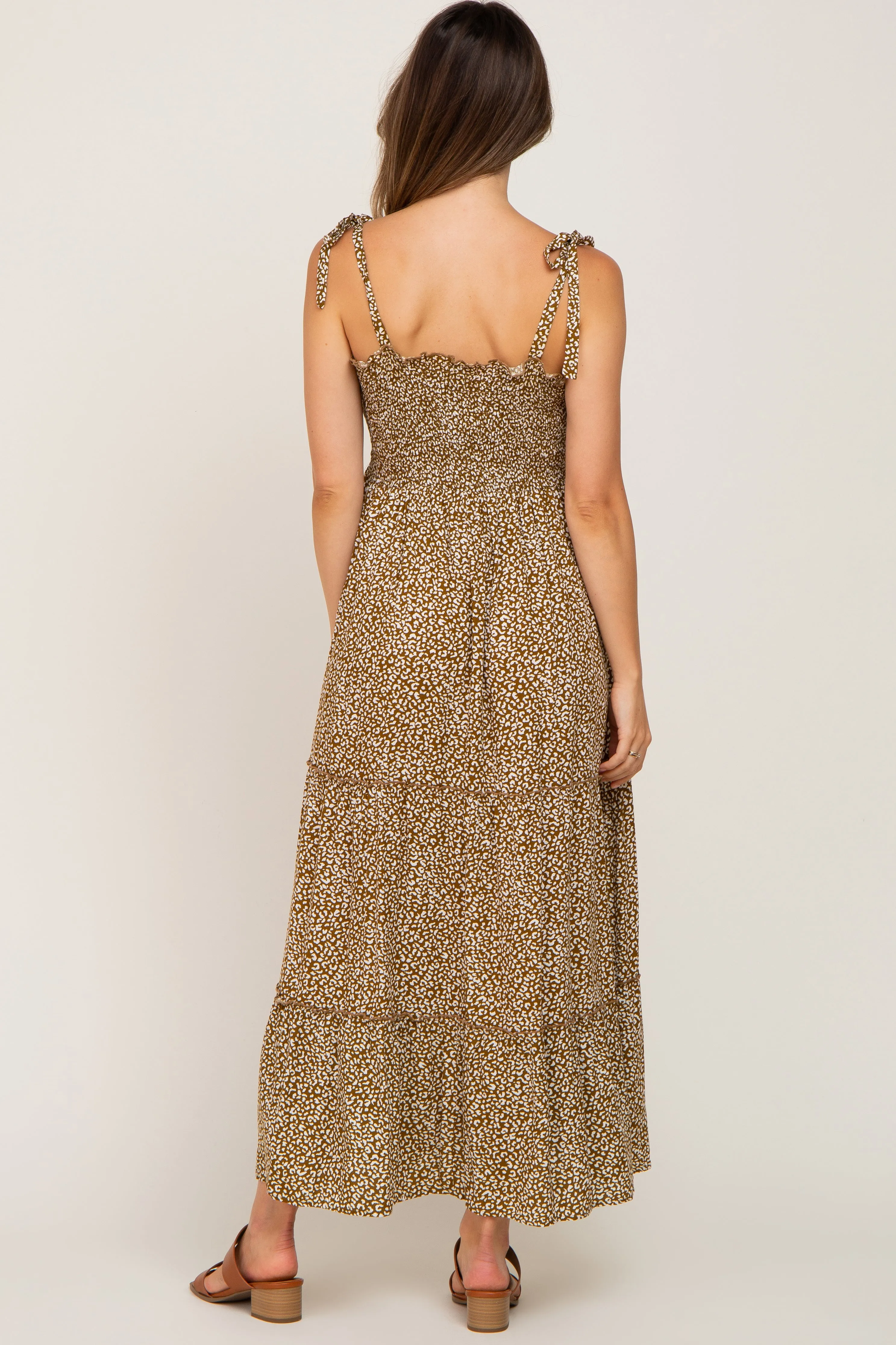 Mocha Animal Print Smocked Maternity Midi Dress sold by Pinkblush product image thumbnail 3