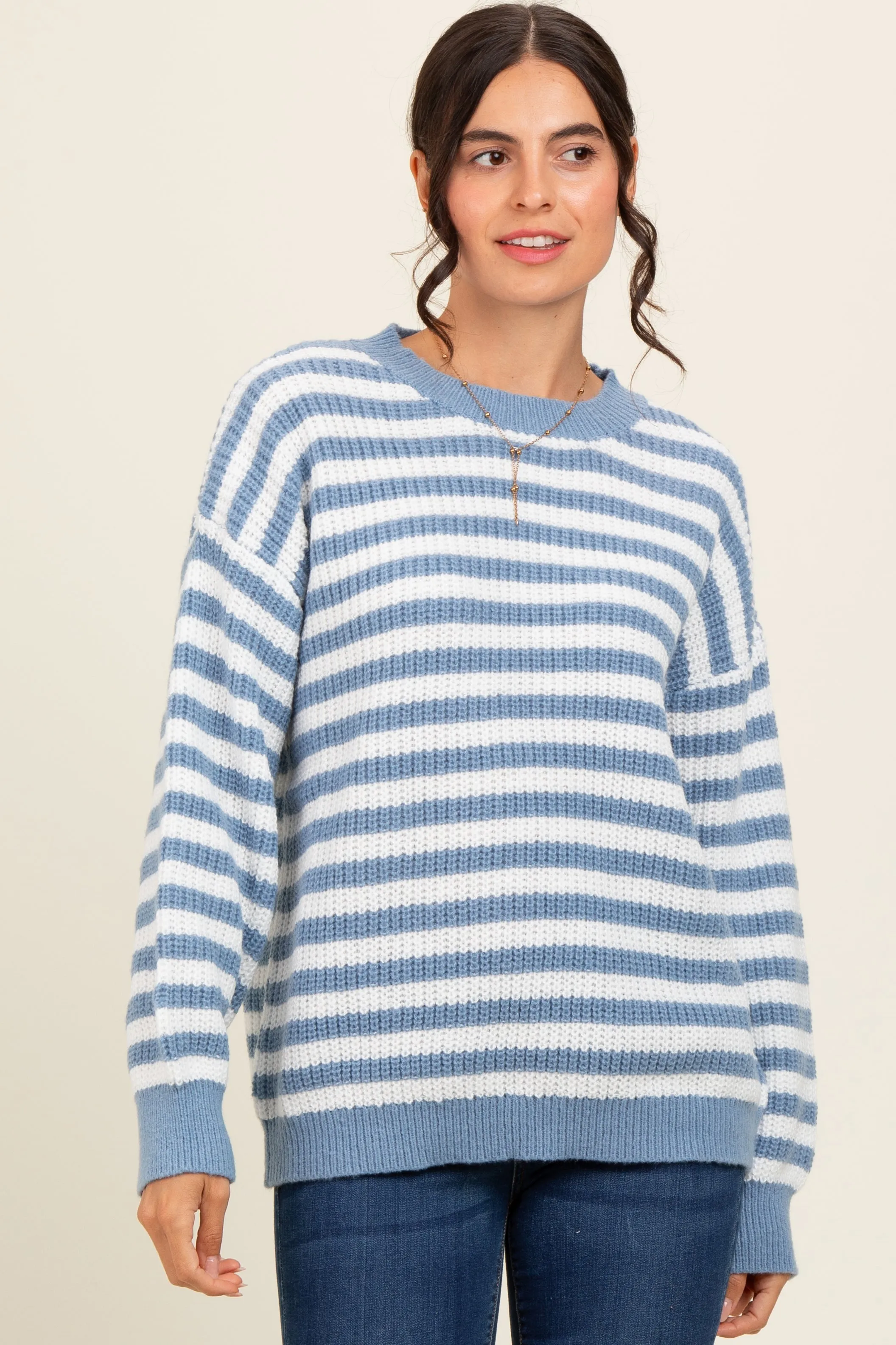 Blue Striped Crew Neck Maternity Sweater sold by Pinkblush product image thumbnail 4