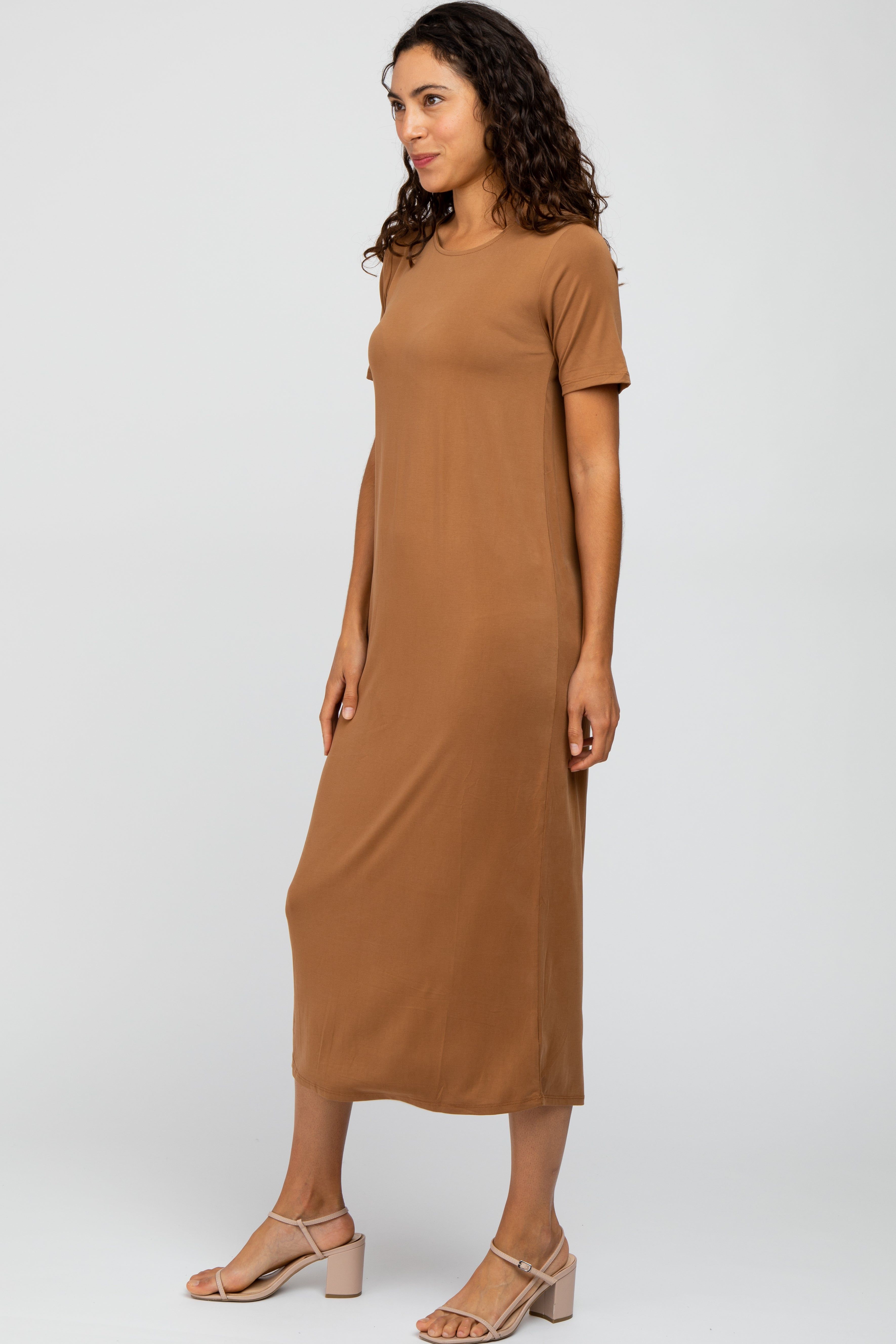 Camel Short Sleeve MIdi Dress sold by Pinkblush product image thumbnail 2