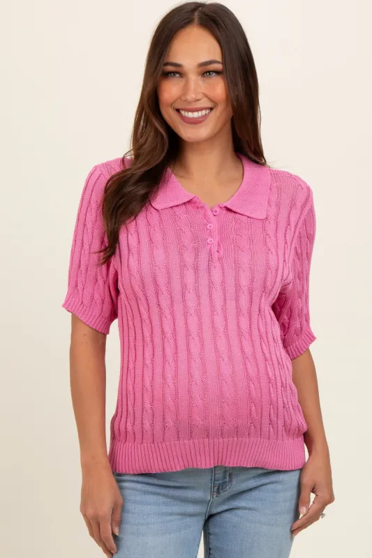 Pink Knit Button Collared Maternity Top sold by Pinkblush