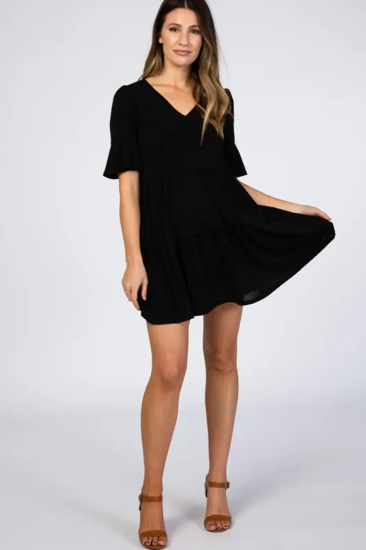 Black Tiered Ruffle Sleeve Maternity Dress sold by Pinkblush