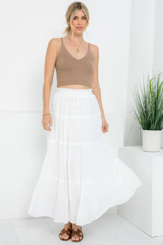Ivory Tiered Maxi Skirt sold by Pinkblush