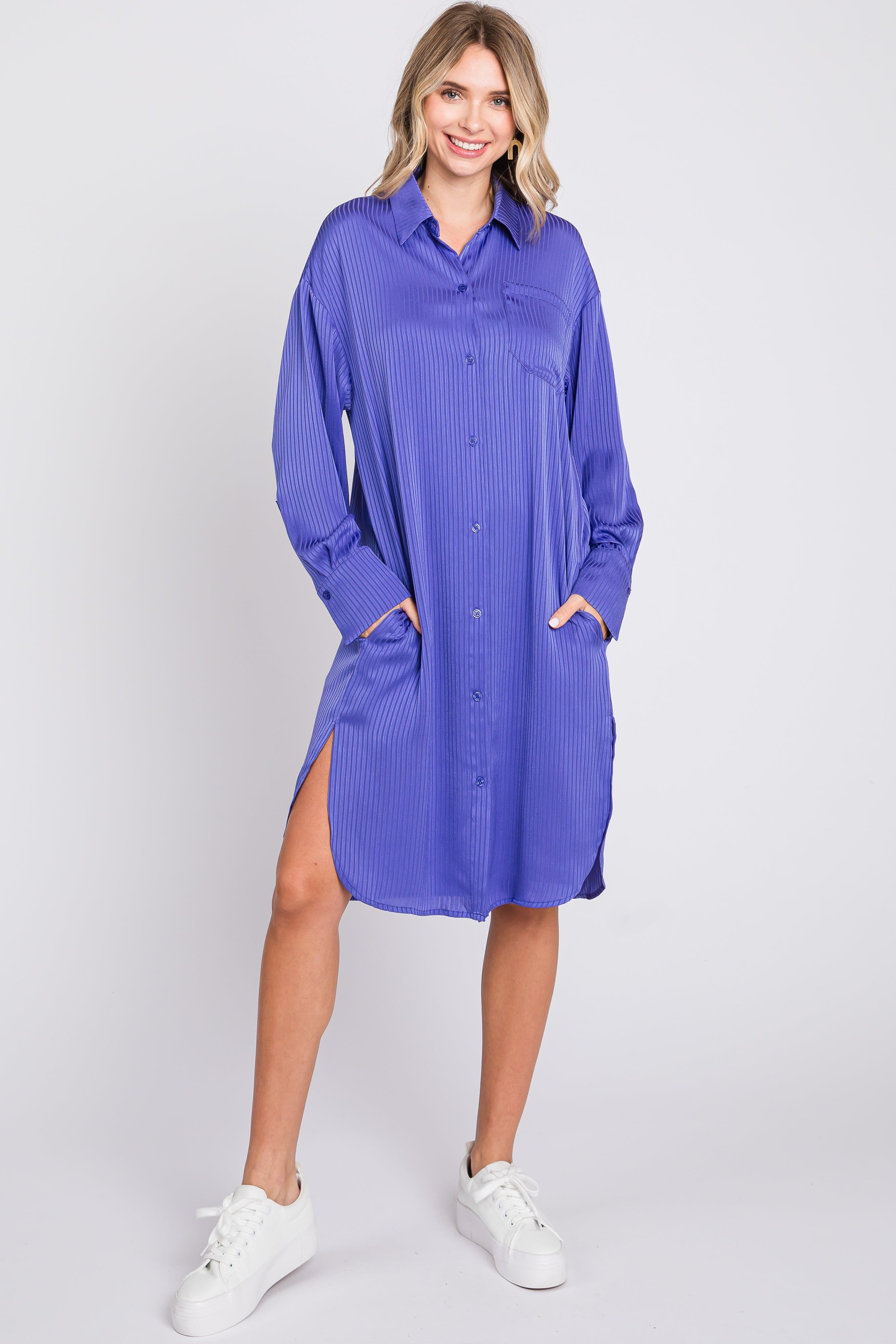 Purple Striped Maternity Shirt Dress sold by Pinkblush product image thumbnail 5