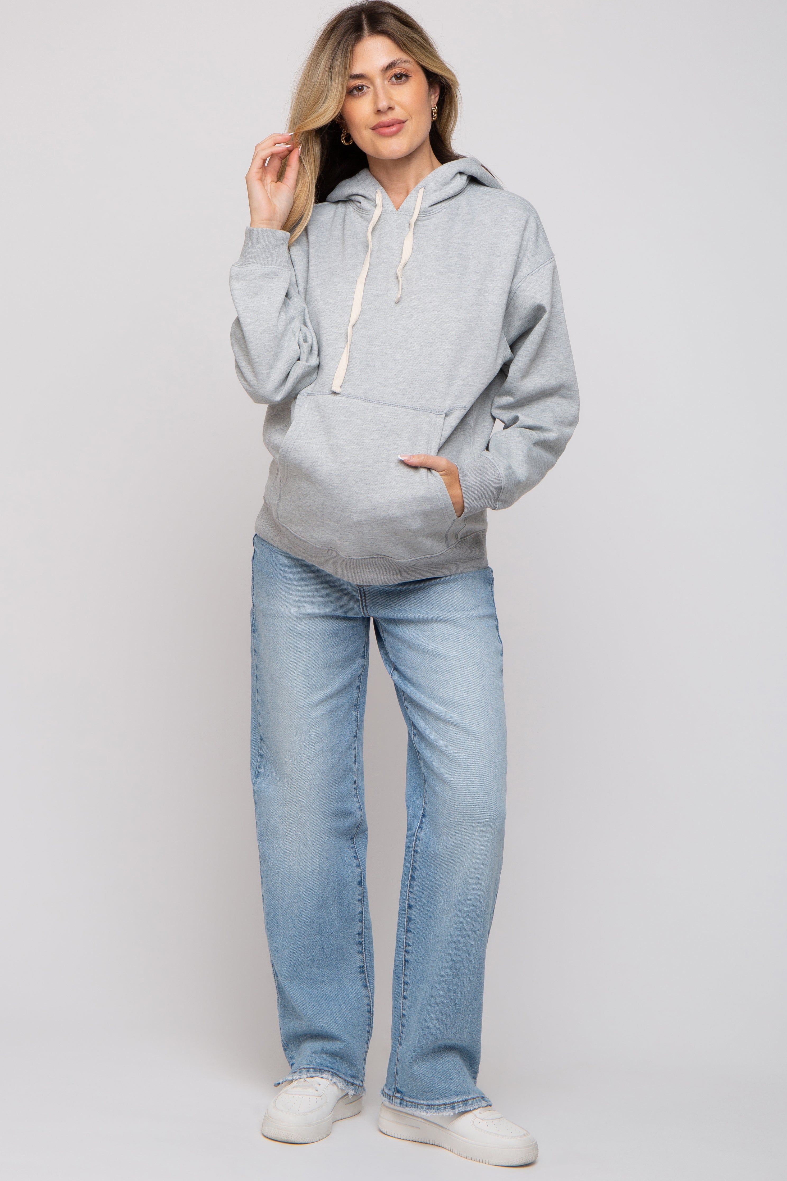 Heather Grey Basic Fleece Maternity Hoodie sold by Pinkblush product image thumbnail 5