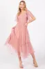 Mauve Dotted Tulle Smocked Midi Dress sold by Pinkblush
