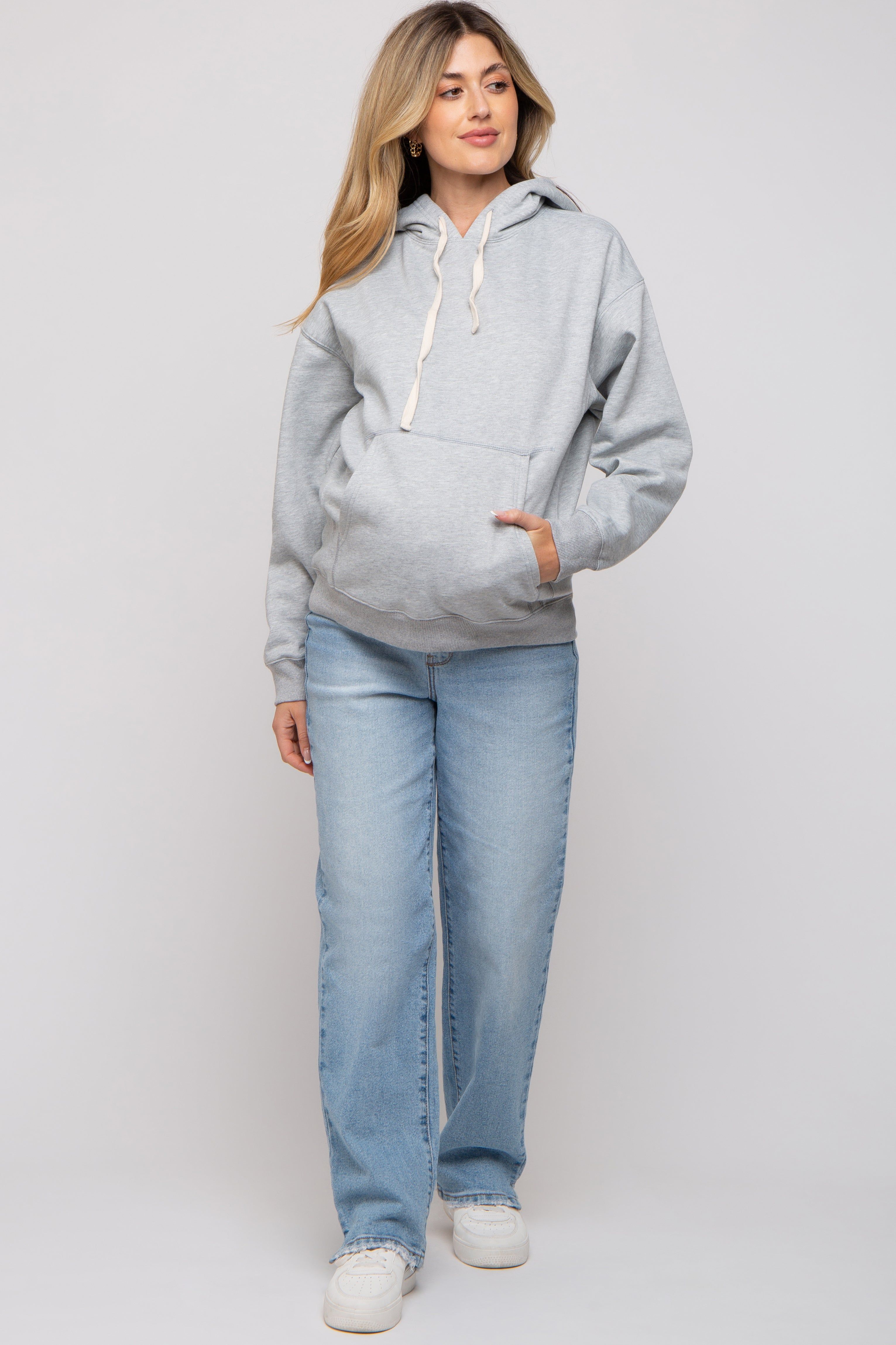 Heather Grey Basic Fleece Maternity Hoodie sold by Pinkblush product image thumbnail 4