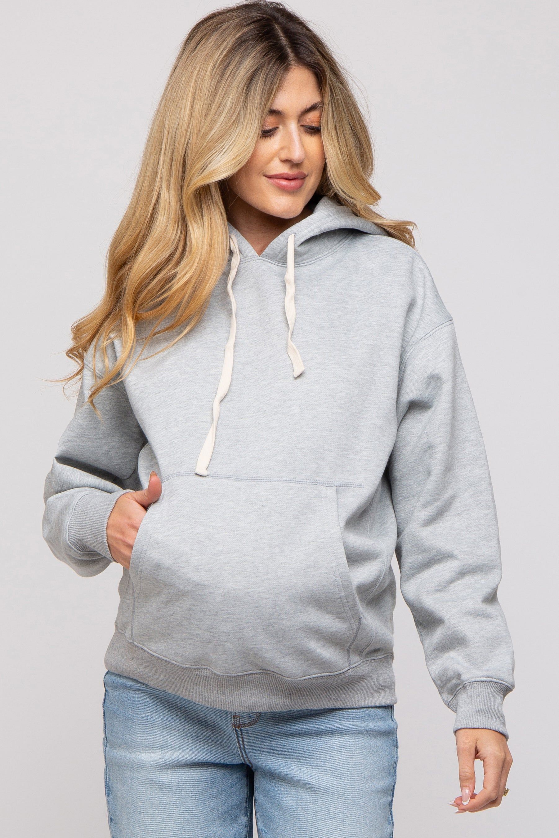Heather Grey Basic Fleece Maternity Hoodie sold by Pinkblush