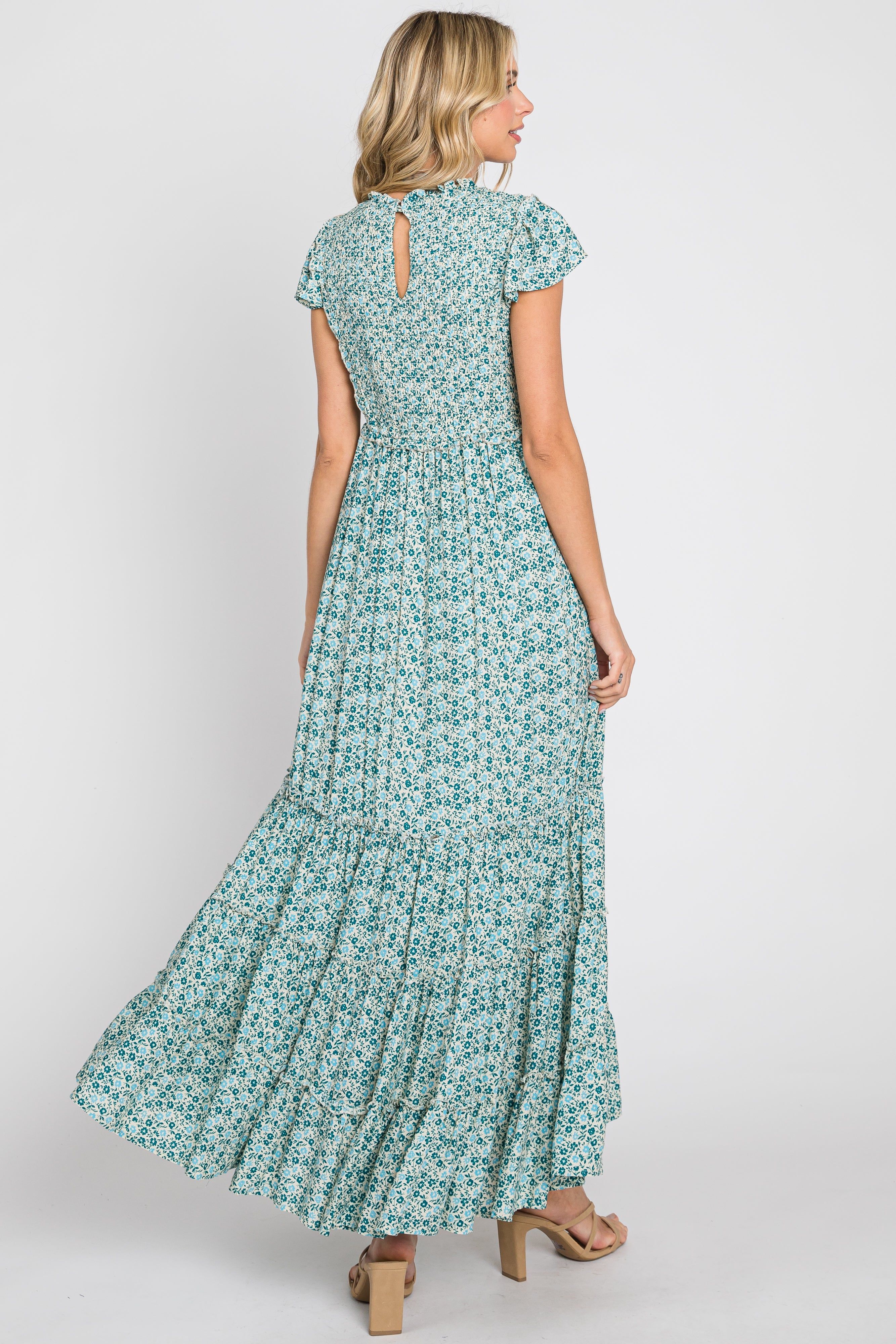 Teal Floral Tiered Maxi Dress sold by Pinkblush product image thumbnail 3