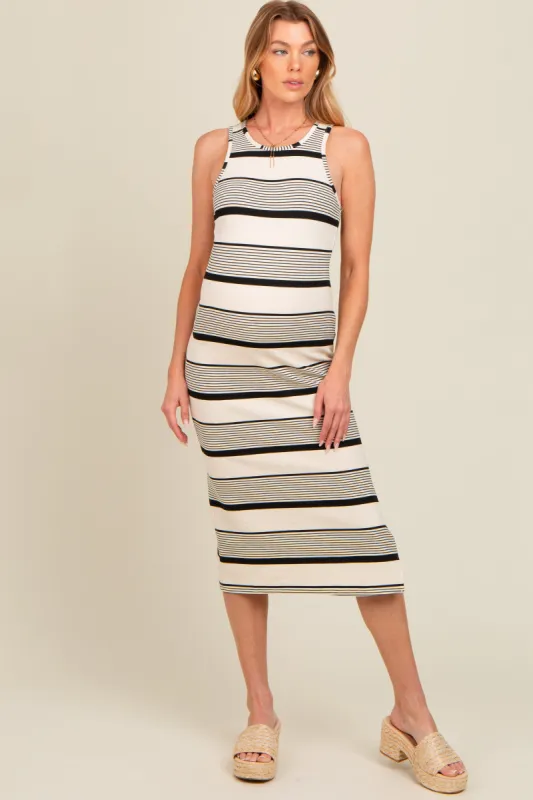 Ivory Striped Sleeveless Maternity Midi Dress sold by Pinkblush