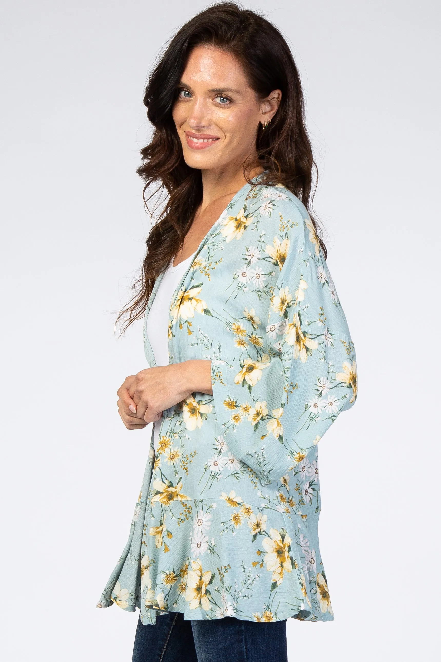 Light Blue Floral Ruffle Hem Cover Up sold by Pinkblush product image thumbnail 3