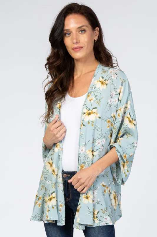 Light Blue Floral Ruffle Hem Cover Up sold by Pinkblush