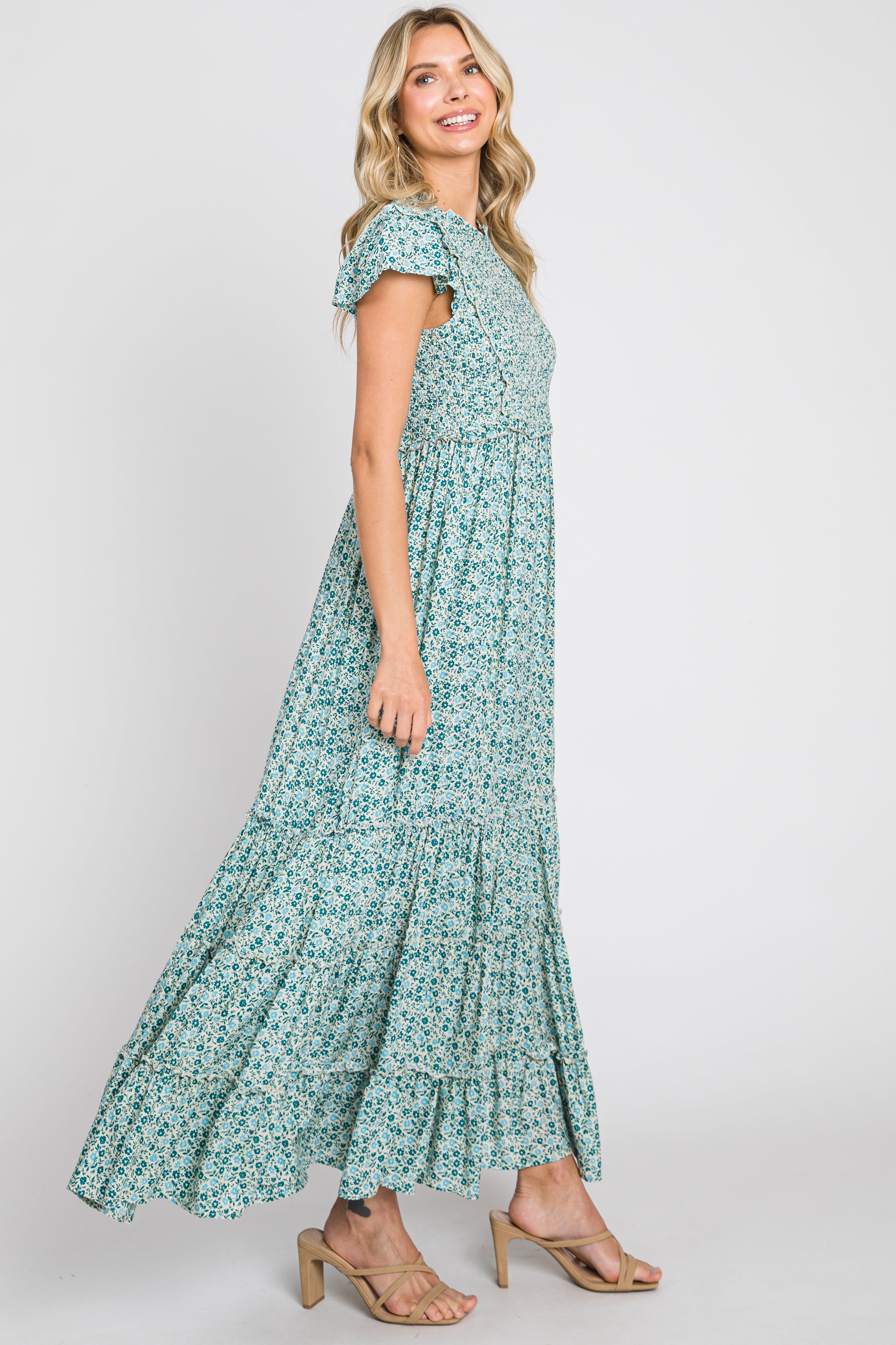 Teal Floral Tiered Maxi Dress sold by Pinkblush product image thumbnail 2