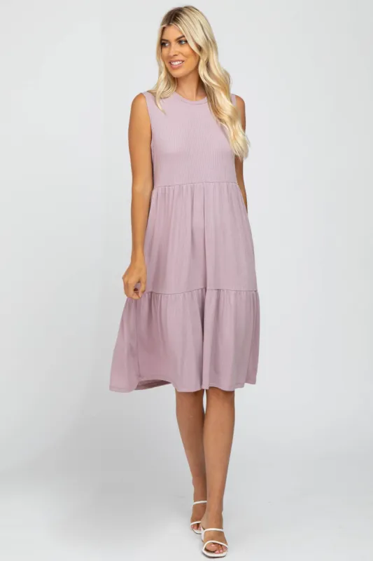 Lavender Ribbed Sleeveless Midi Dress sold by Pinkblush