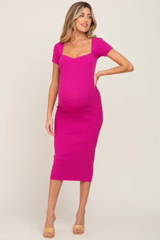 Fuchsia Ribbed Maternity Midi Dress sold by Pinkblush