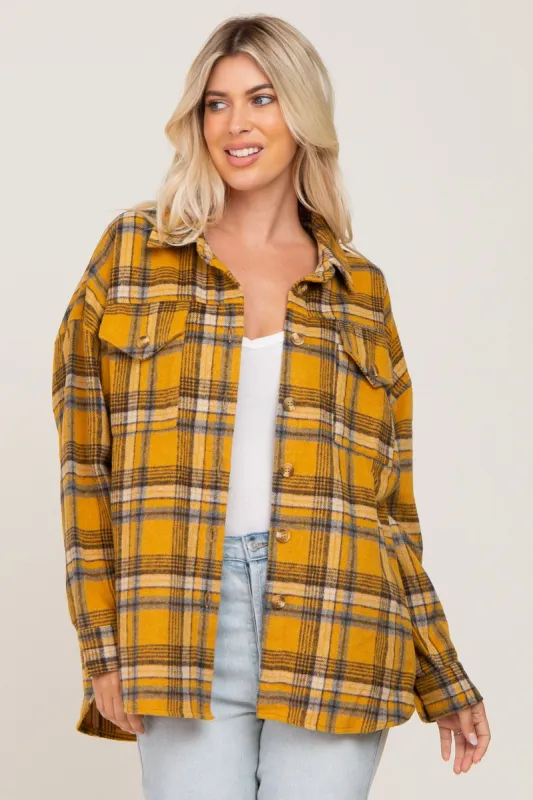 Mustard Plaid Shirt Jacket sold by Pinkblush