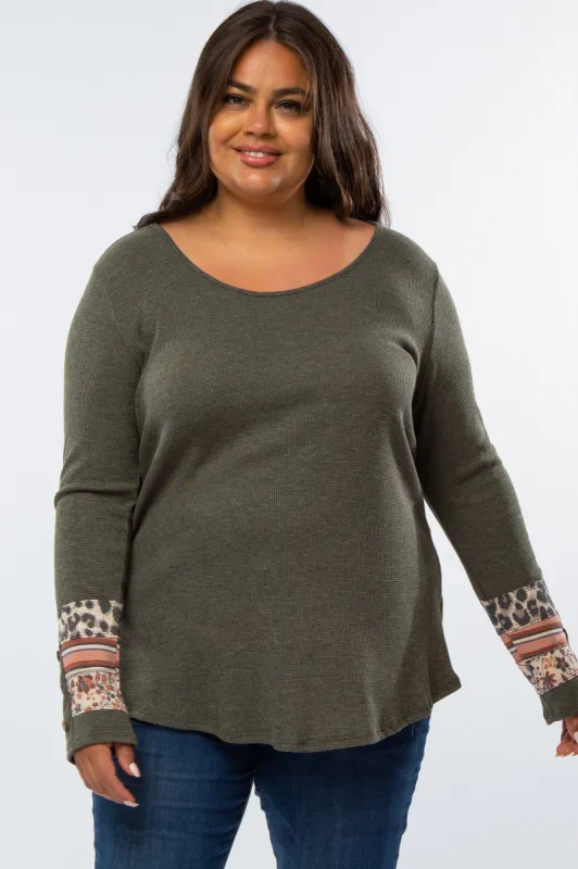 Olive Colorblock Sleeve Plus Top sold by Pinkblush